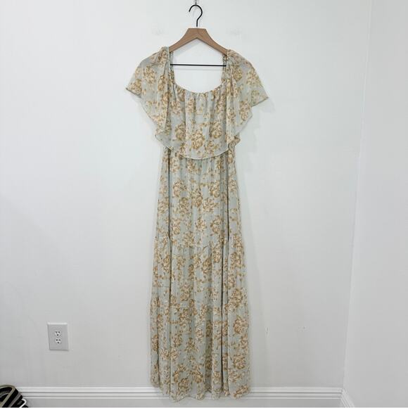 Aakaa Floral Off The Shoulder Tiered Floral Maxi Dress Bump friendly size Medium - Picture 1 of 7